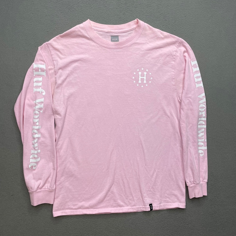 HUF Men Long Sleeve Shirt Cotton Pink Medium Streetwear Rose Graphic